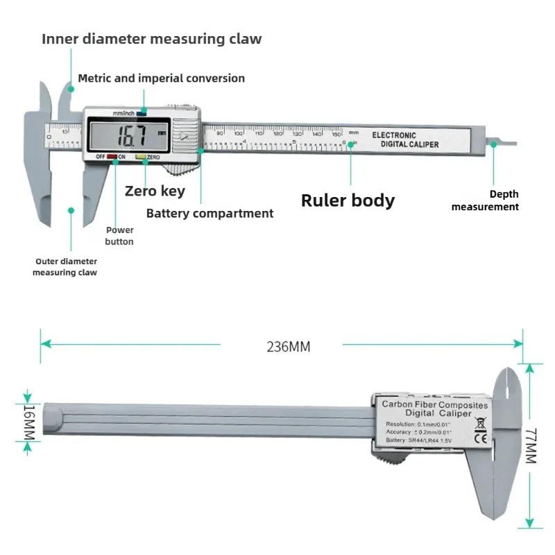 LCD Display 150mm Electronic Digital Caliper Vernier Calipers Gauge Micrometer with Storage Box for Mechanical Component Measure