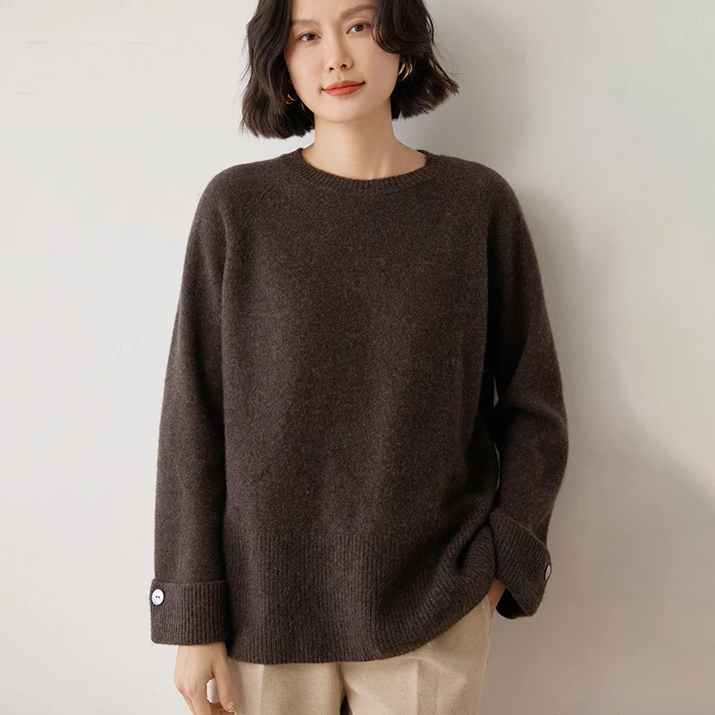 Autumn Winter Women\'s 100% Cashmere Sweater High Quality O-Neck Thicken Pullovers Lady Loose Large Size Knitted Jumper 6 Colour