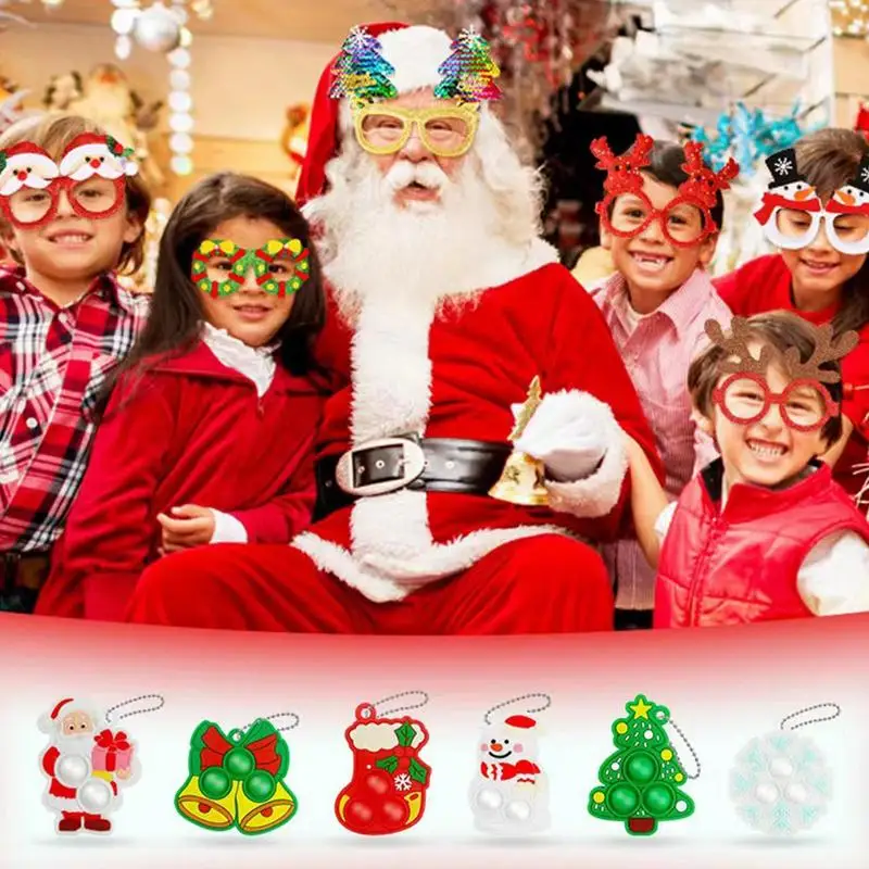 크리스마스 테마 가방 펜던트 휴대폰 참 팝 버블 게임 지갑 참 실리콘 키체인 선물, 스트레스 해소 키링 장난감