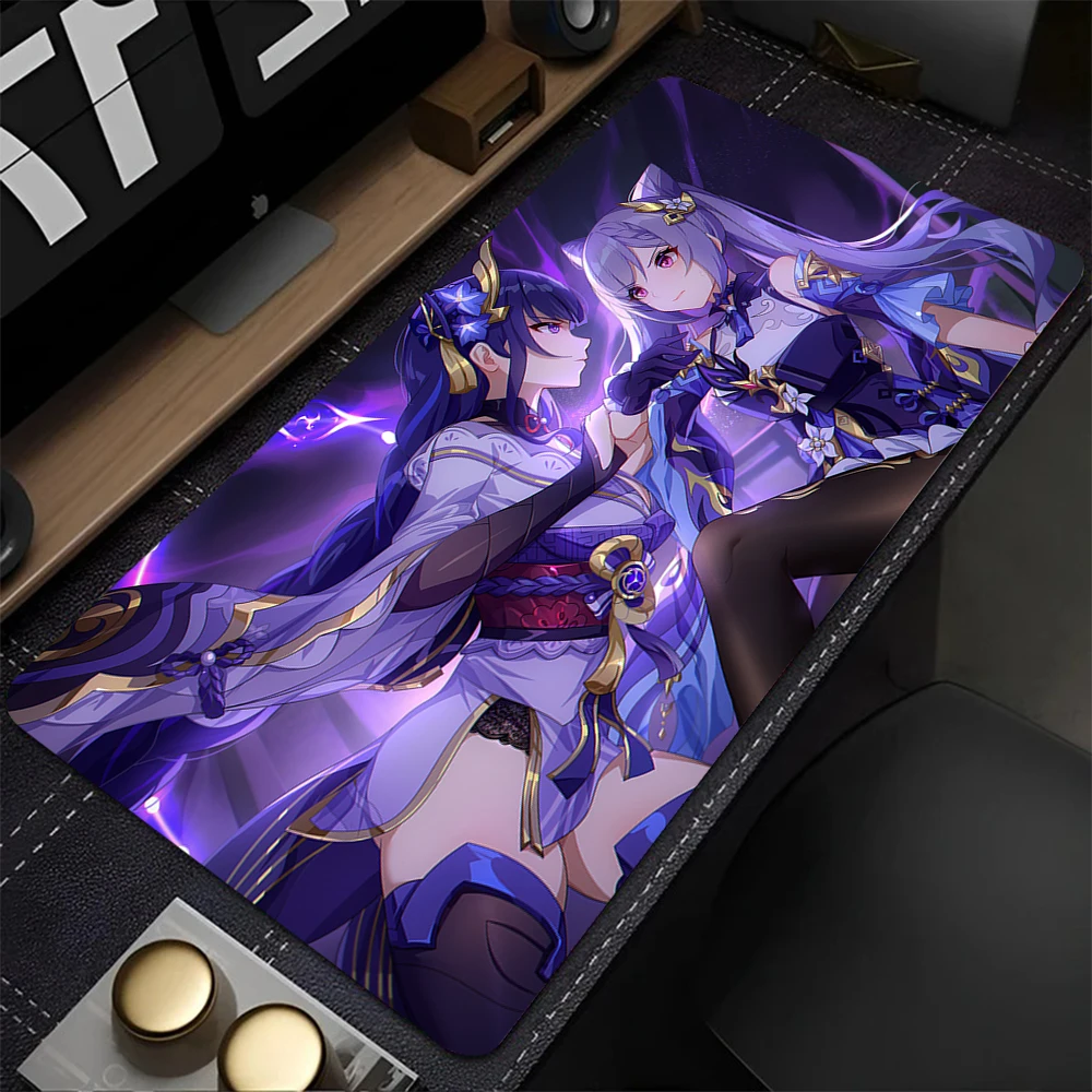 

Gamer Mouse Pad Genshin Impact Gaming Mousepad Laptop Computer Desk Mat Raiden Shogun Keqing Locking Edge Mouse Mat Keyboard Pad
