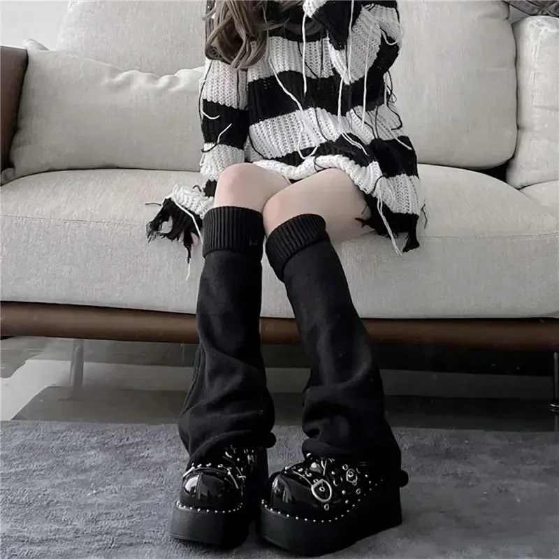 ถุงเท้าสีดําขา Lolita Y2k ข้อเท้าถักกางเกงขายาวสีขาว Cuffs ลูกวัวยาวเท้า Kawaii Gaiters BOOT อุ่นอุ่นฝาครอบ