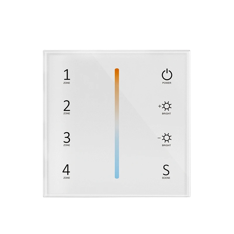 T22 CCT battery Powered 4 Zones touch plate Wireless RF2.4G Wall Remote Control Wall Glass Panel Touch Remote Control dimmer