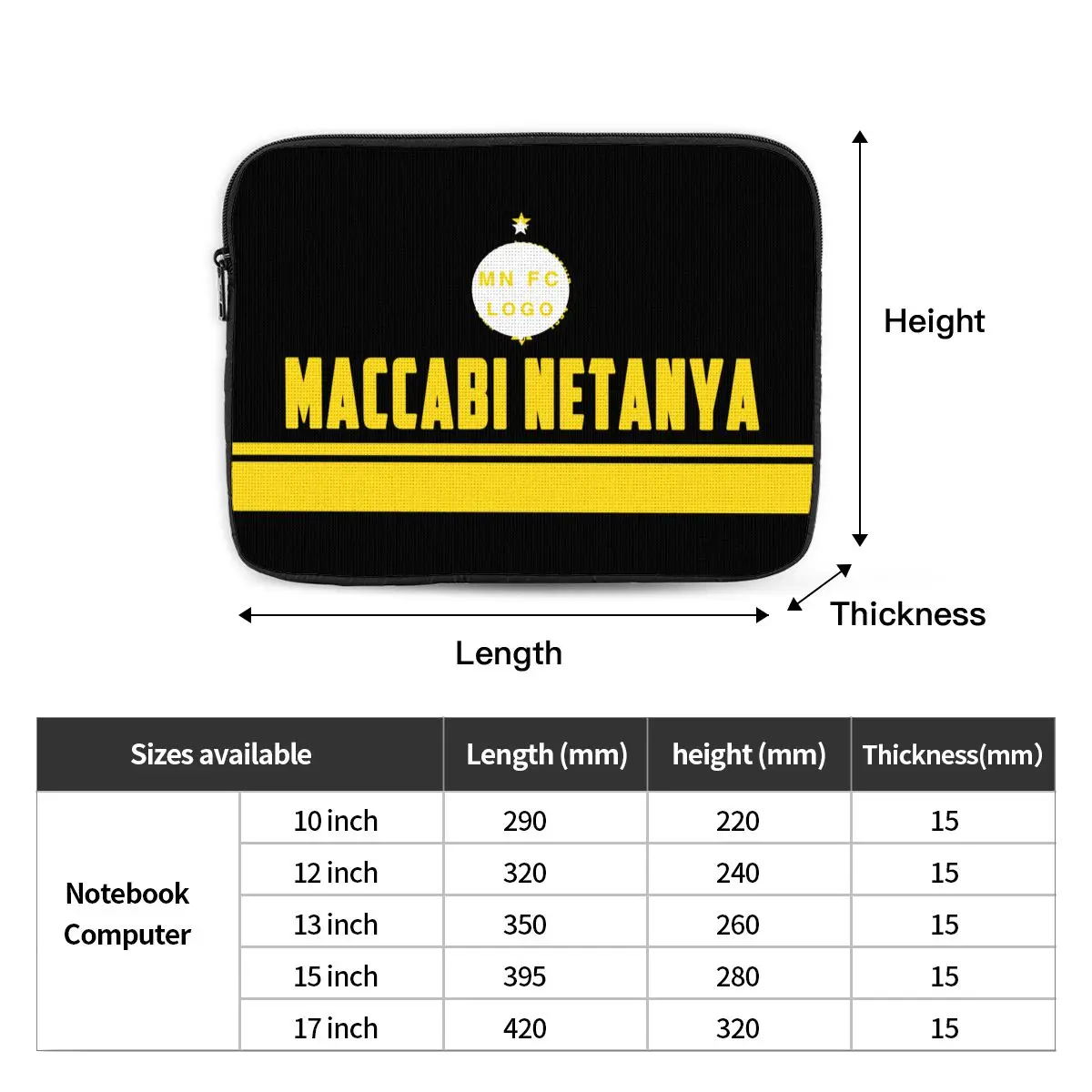 Maccabi Netanya FC Laptop Case Laptop Bag Sleeve Water Resistant Durable Computer Carrying Protective Case with Zipper