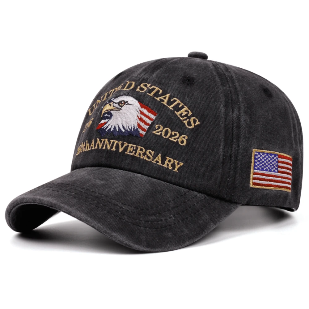250th Anniversary Embroidered Retro Washed Outdoor Baseball Hat with American Flag