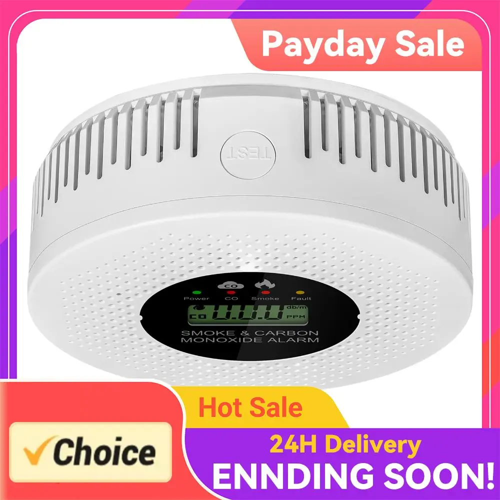

Smoke and Carbon Monoxide Detector with LCD Display Smoke Detector Powered by Battery for House Apartment Kitchen