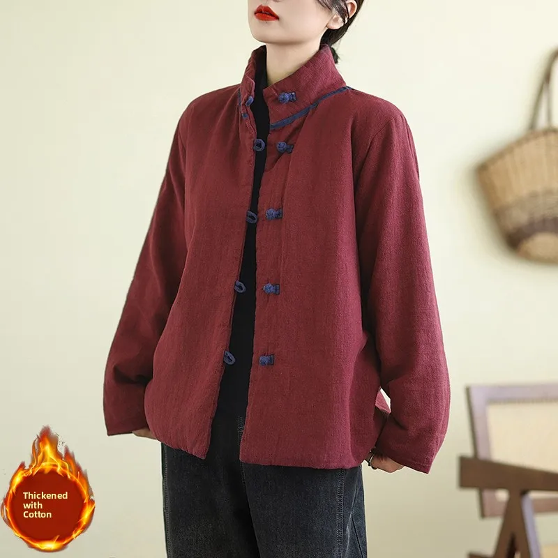 

Thickened Cotton Jacket Women's Short Style Korean Retro Style Filling Cotton Outerwear Spring Autumn Winter Seasonal Wear