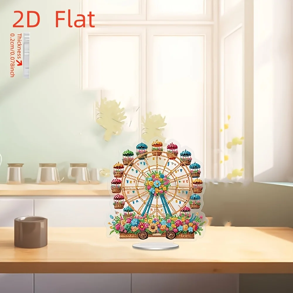 2D Flat-1pc 2D Flat Pattern DIY Diamond Painting Desktop Decoration, Special-shaped Diamond Painting Decoration, Happy Ferris Wh