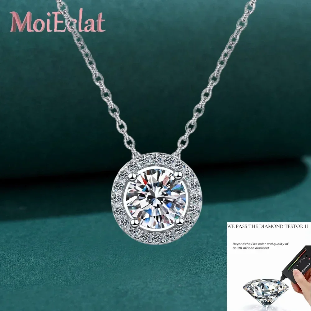 

MoiEclat Store Platinum PT950 0.5/1/2ct Moissanite Pendants Round Wrapped Necklace for Women, Round Cut Design Fine Jewelry