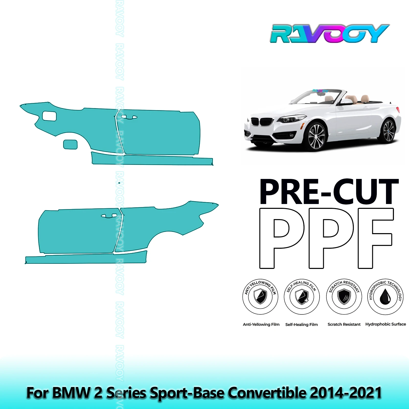 

For BMW 2 Series Sport-Base Convertible 2014-2021 8.5mil Pre-Cut PPF Door & A/B Pillar Kit TPU Paint Protection Film Set