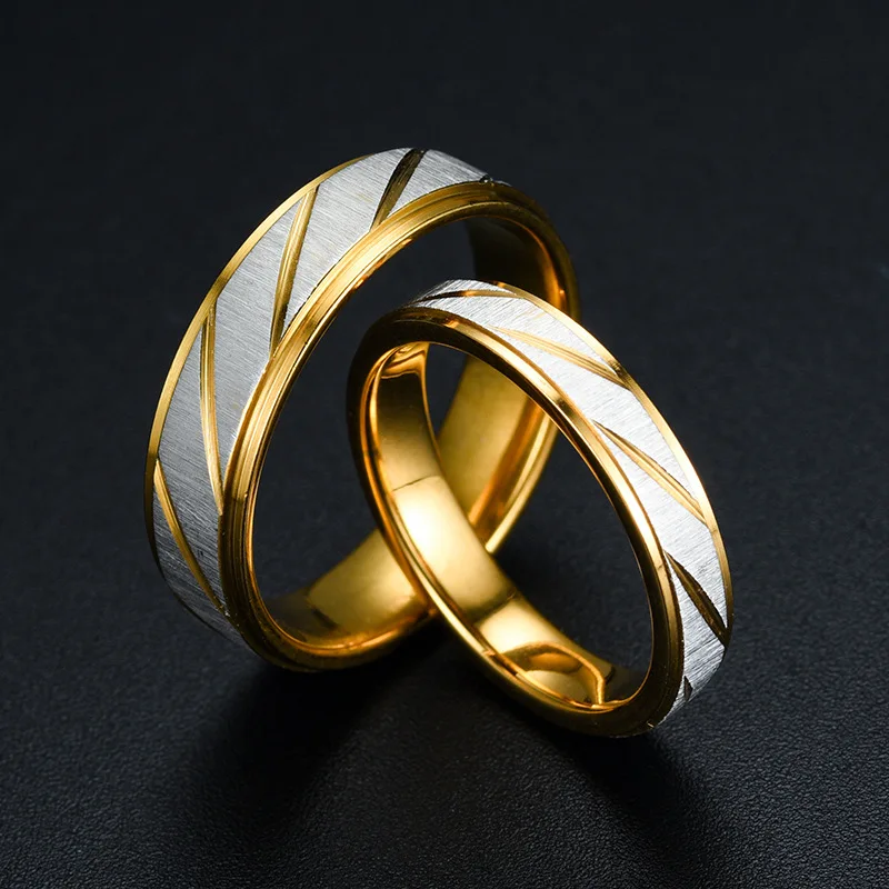 Fashion Stainless Steel Gold Color Wave Pattern Couple Ring Titanium Steel Wedding Engagement Ring Promise Ring Jewelry Gift - Image 3