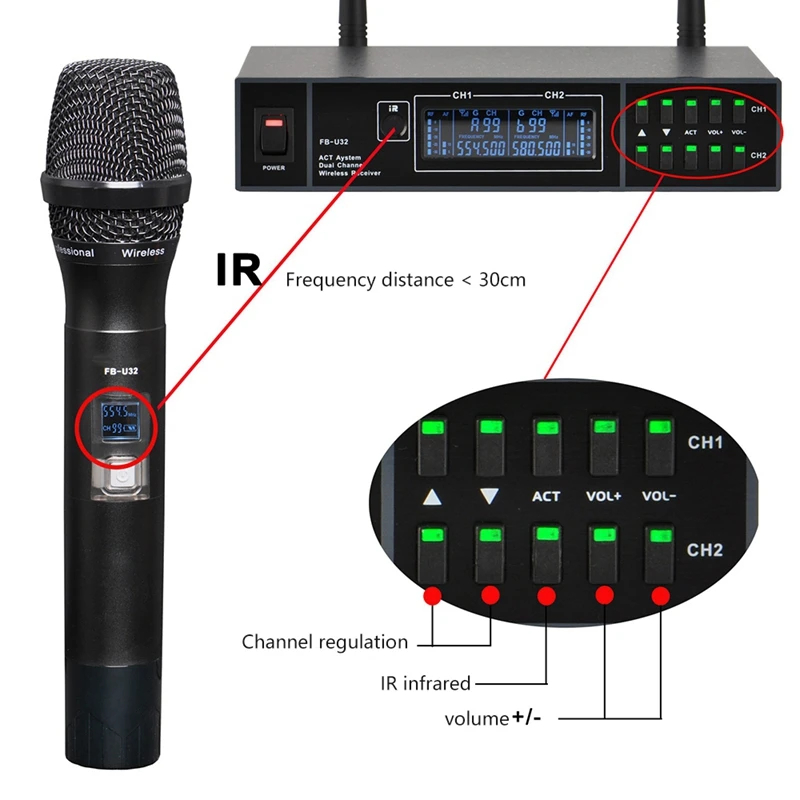 Professional Wireless Microphone One For Two Home Singing Dedicated Stage FM Microphone-US Plug