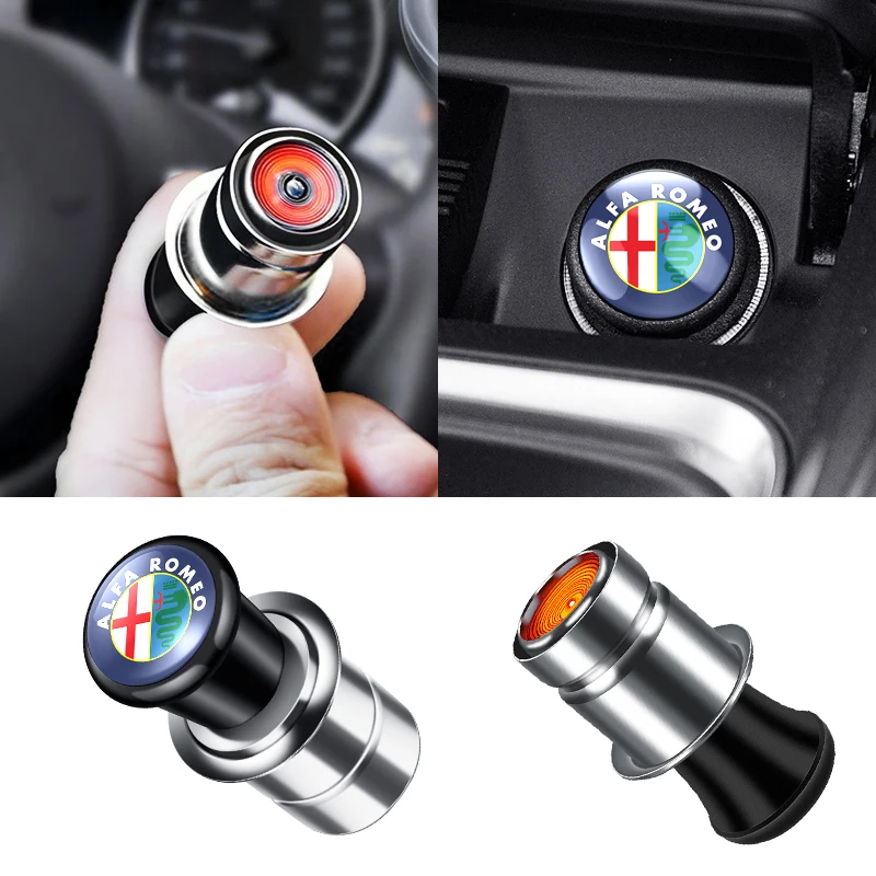 Car Logo Cigarette Lighter 12V ABS Stainless Material For Alfa Romeo Mito Brera 147 Giulietta 159 156 Stelvio Sportiva Giulia