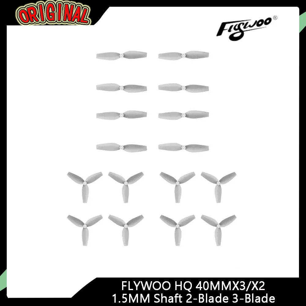 Flywoo HQ Micro FPV Propeller – 40 mm (X2/X3), 1,5 mm Schaft, 2/3-Blatt (8er-Pack, grau)