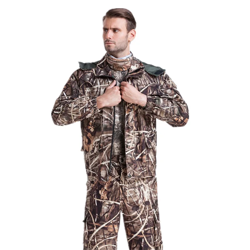 Outdoor Men\'s Hunting Suit oversized Reed Bionic Camouflage Clothing Suit Waterproof Birdwatching Clothes Suit 4XL A2F122