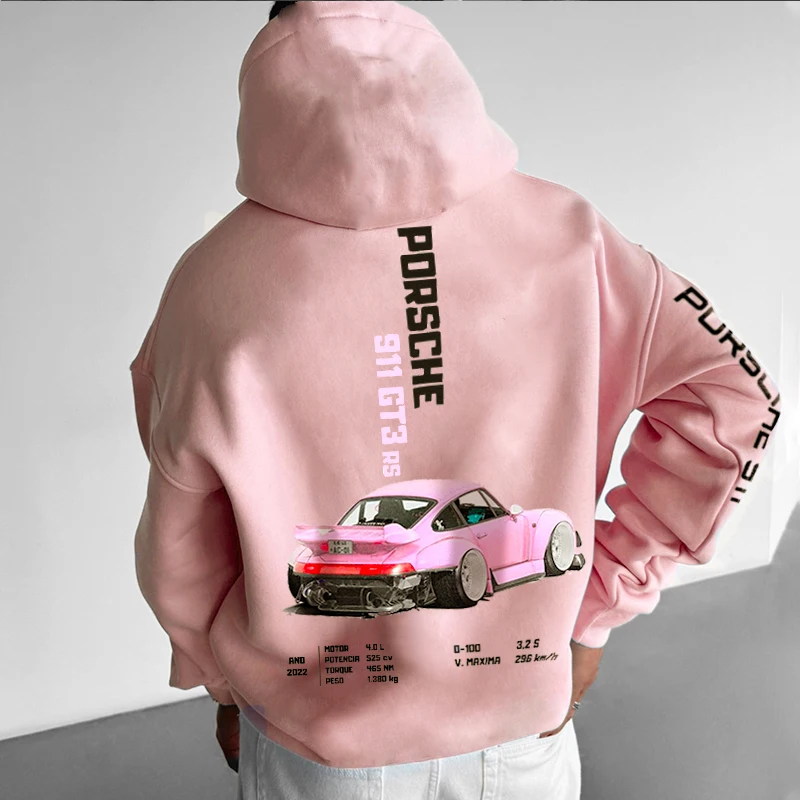 Men's street retro car printed pure cotton hoodie