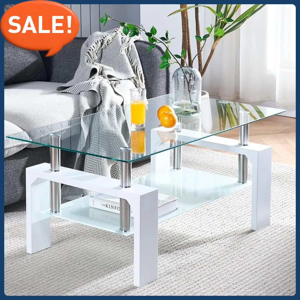 

Living Room Rectangle Coffee Table, Tea Table Suitable for Waiting Room, Modern Side Coffee Table with Wooden Leg