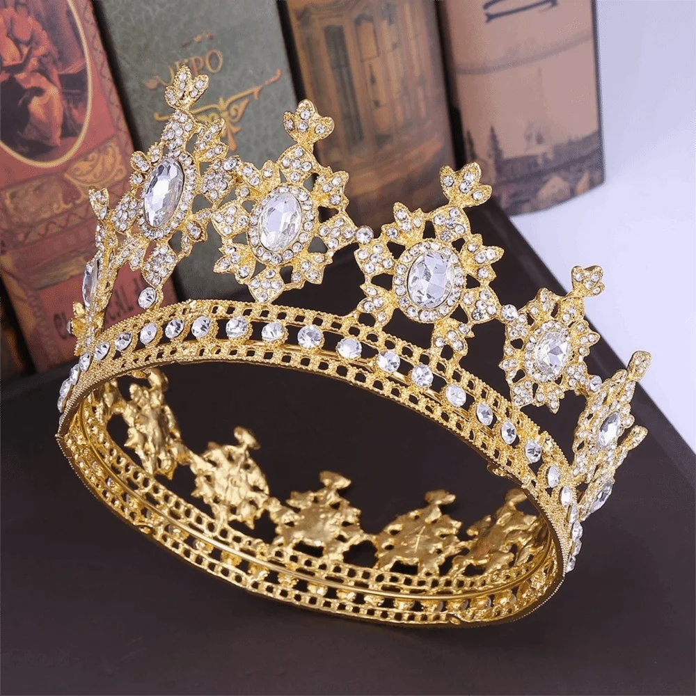 

Luxury Vintage Tiara Crowns Elegant Sparkling Bride Crystal Headpiece Trendy Exquisite Baroque Round Wedding Crown Pageant Hair
