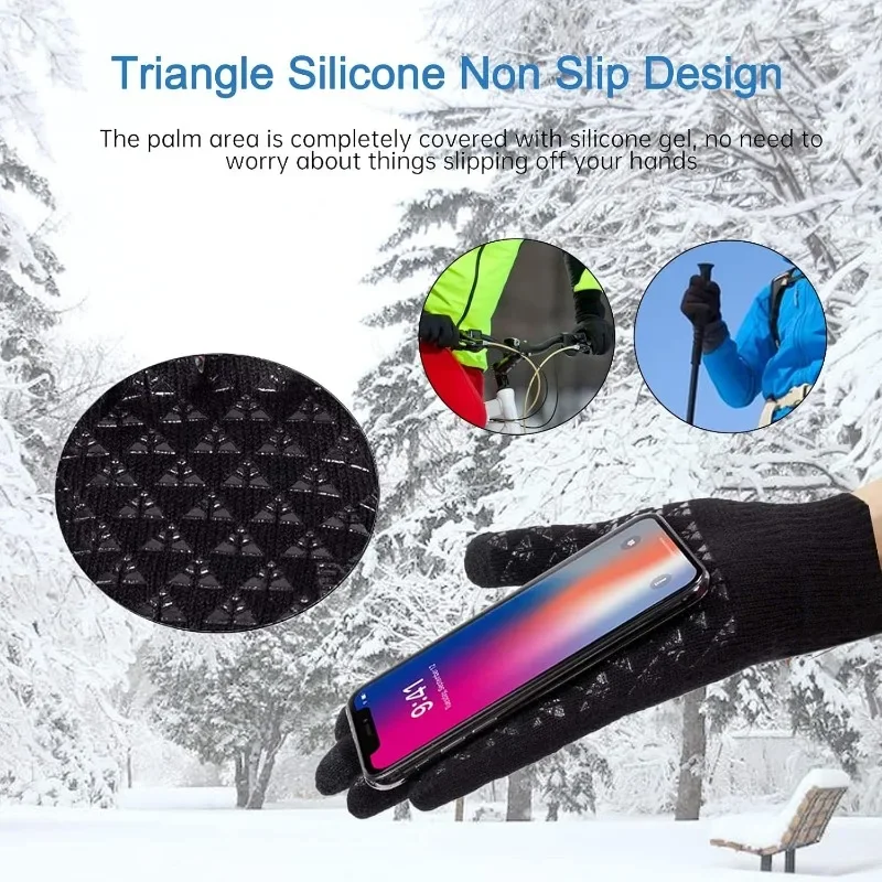 Guantes de invierno para hombres y mujeres, guantes con pantalla táctil mejorados, deportes de ciclismo al aire libre, guantes de punto térmicos cálidos para correr y conducir