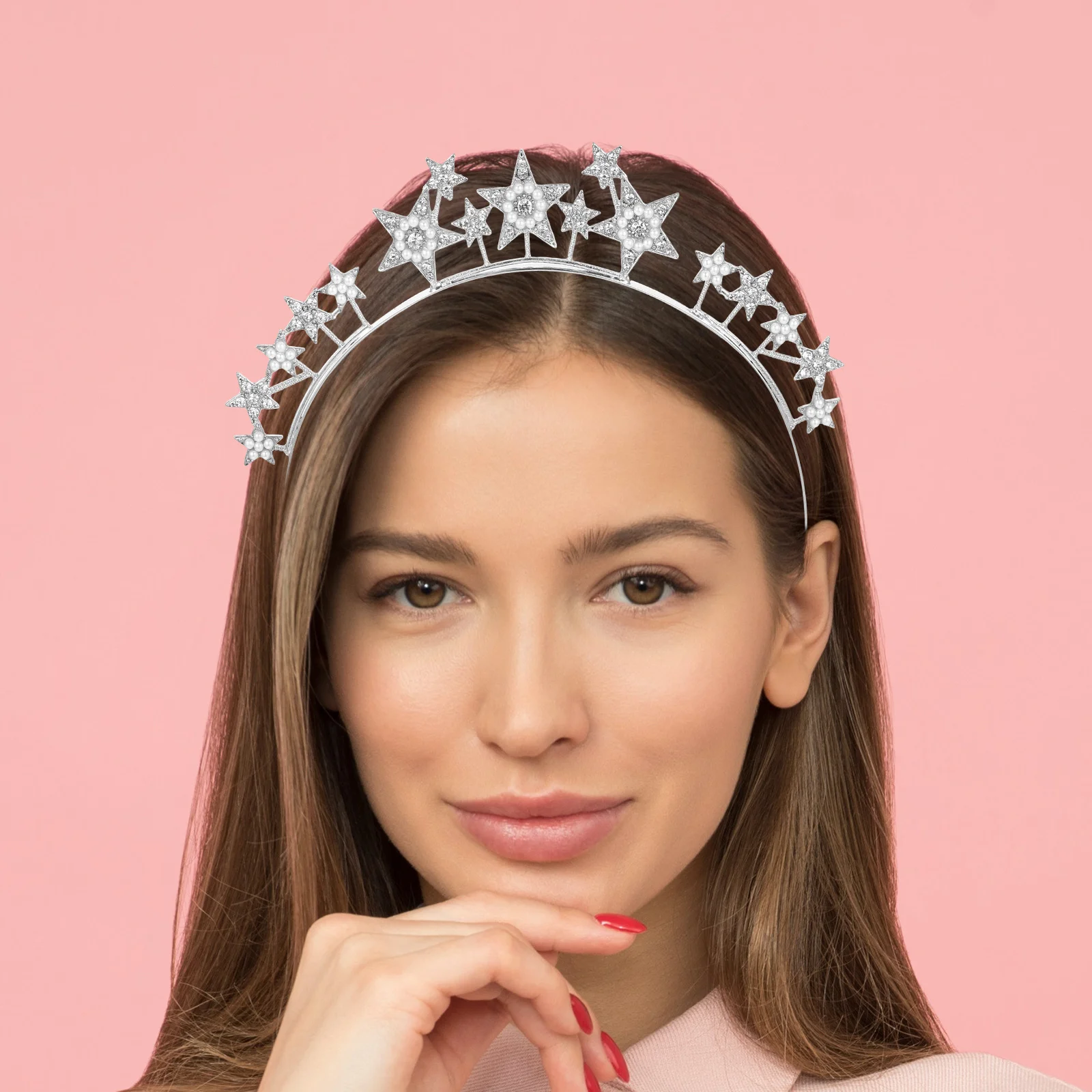 

Star Rhinestone Headband Zinc Alloy Wedding Tiara Crystal Crown Bridal Hair Accessories Party Headpiece Pentagram Star Hair Hoop