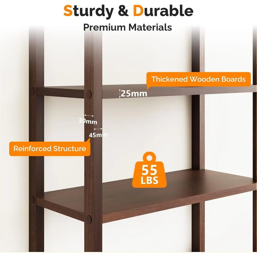 6-Tier Walnut Wood Storage Cabinet with Adjustable Shelves, Ideal for Books, Living Room, Home Office, Kitchen Pantry view 5