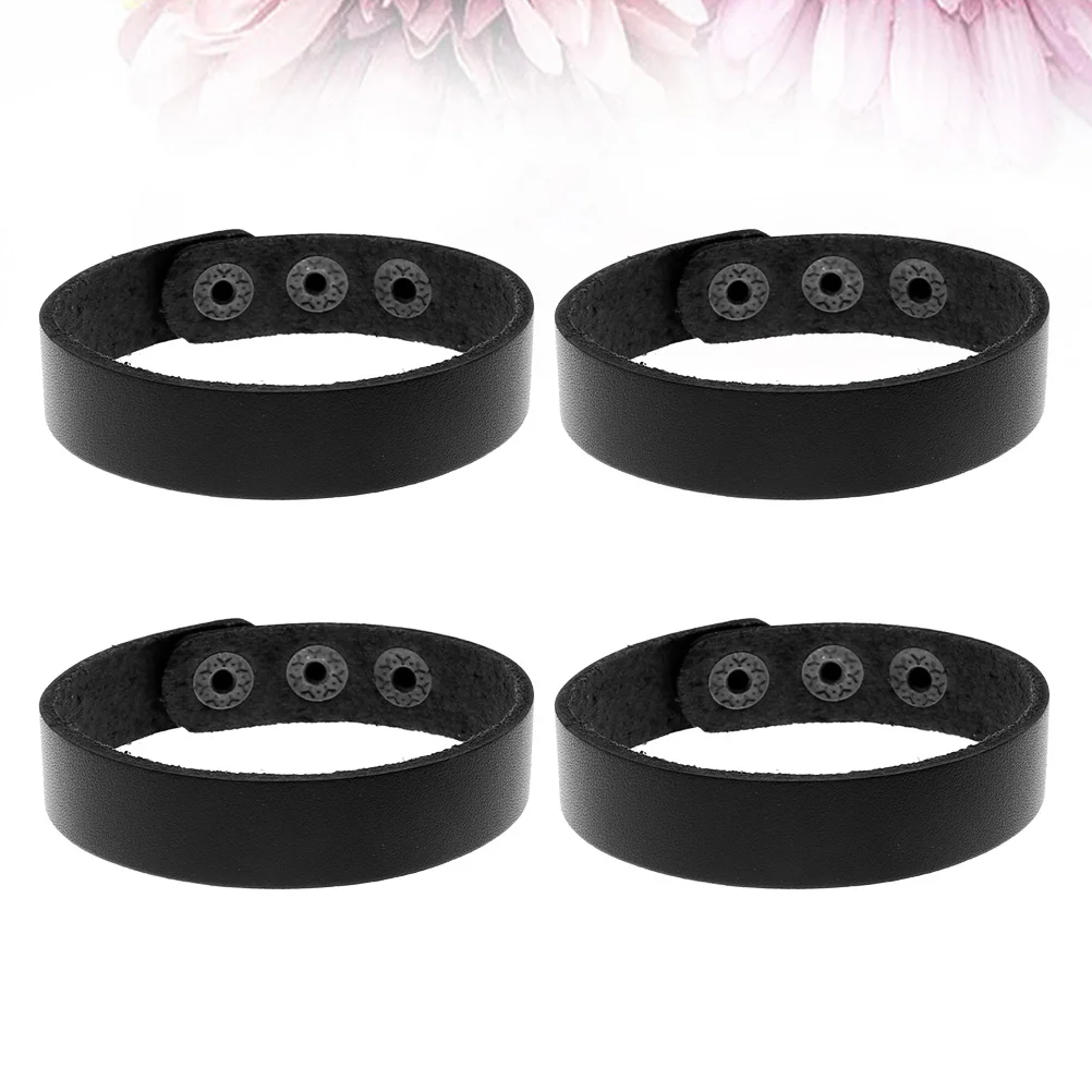 

4Pcs Cowhide Bracelet 1.6cm Simple Plain Wrist Chain Unisex DIY Bangle Comfortable Stylish Daily Wear Couples