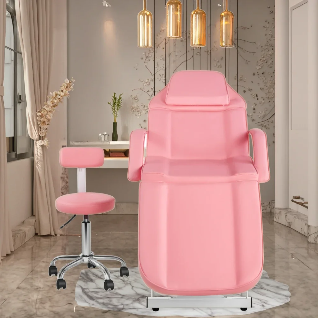 2026 New Design Foldable Beauty Bed with Saddle Chair and Storage Box for Salon Spa Massage Table Leather Material