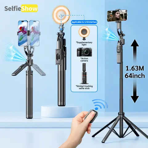 C17 Tripod 360°Auto-Rotation AI Tracking Remote Control Bluetooth Shooting Quadrapod Selfie Stick Stabilizer Optional Fill Light