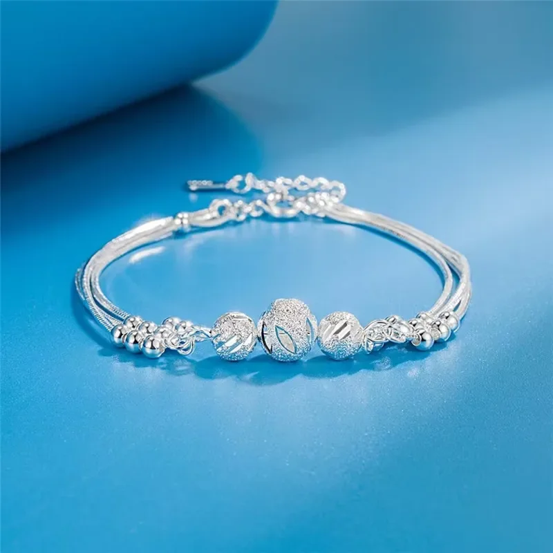 Pulsera de plata de ley 925 con cuentas de la suerte para mujer, cadena de bolas, brazalete de lujo, regalo de joyería para fiesta y boda