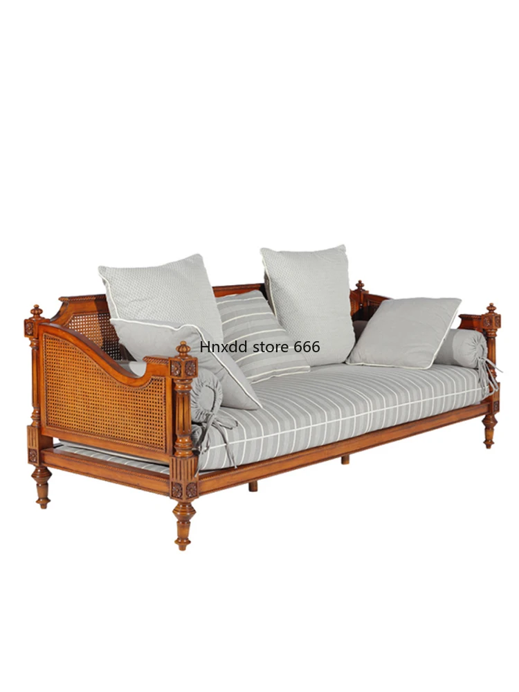 Living room sofa American villa small apartment simple three-person rattan art European style