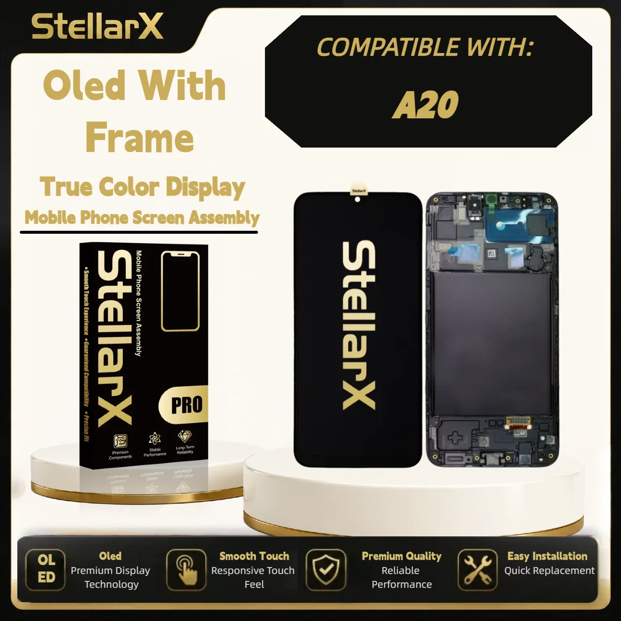 StellarX Display for Samsung A20 Oled with Frame Screen Replacement  with free tools OLED Display Assembly Repair Parts ﻿