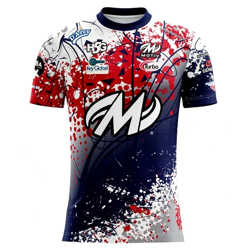 Motiv Pro Bowling Graphic Sport-Trikotoberteile für Herren und Damen, übergroßes Y2K-Streetwear-T-Shirt, vollflächig bedrucktes, abstraktes, schnell trocknendes Kurzarmshirt – Detail 4