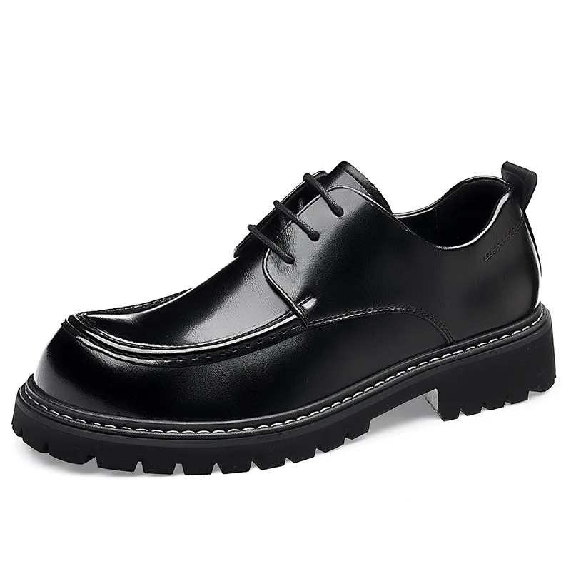 

Весенне-осенние новые мужские туфли на платформе, однотонные модные повседневные кожаные туфли, мужская мужская обувь с кружевом в британском стиле с большой головкой