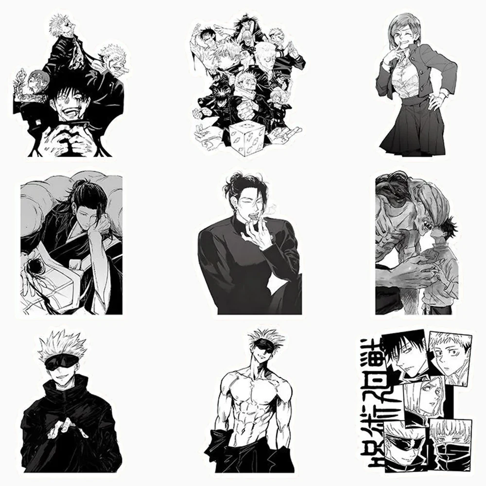 10/30/50/100 قطعة الكلاسيكية أنيمي Jujutsu Kaisen ملصقات الكرتون أسود أبيض الكتابة على الجدران الشارات للأطفال اللعب كول اليابان مانغا ملصق