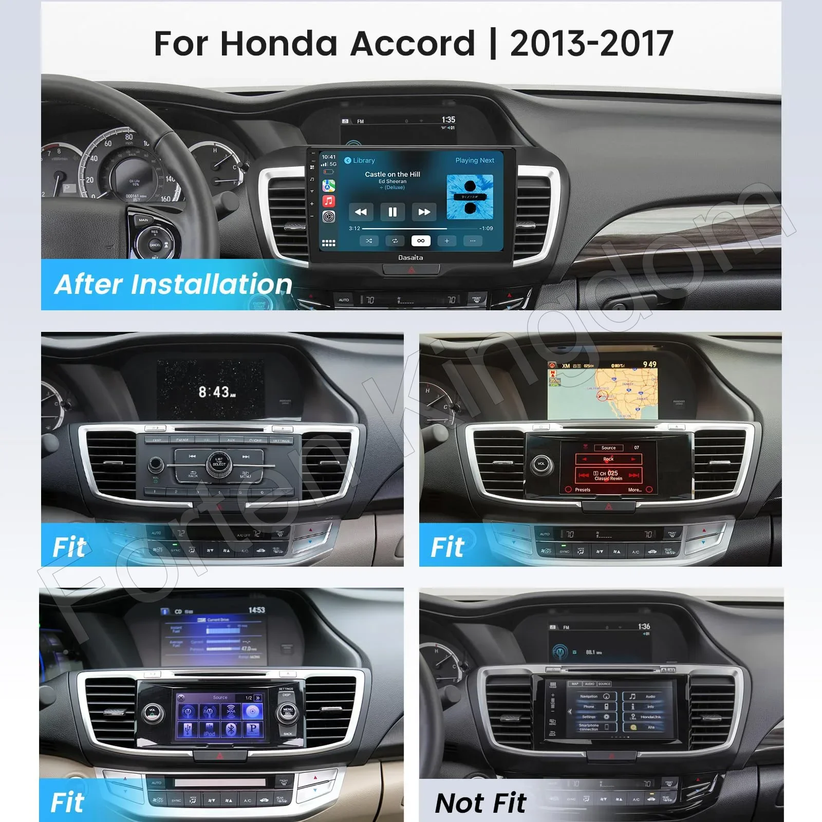 10.2 Inch QLED Screen Wireless CarPlay & Android Auto GPS Navigation Stereo Head Unit Car Player for Accord 2013-2017