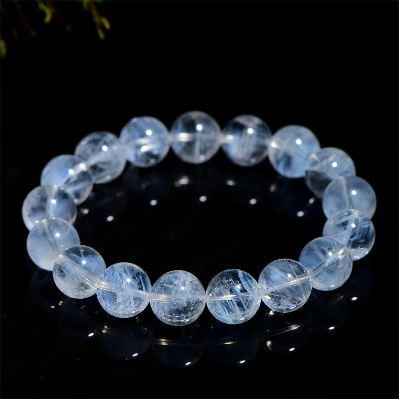 

Natural Blue Feather Needle Rutilated Quartz Crystal Bracelet Clear Round Beads Pyramid Women Men 7mm 8mm 9mm 10mm 11mm AAAAAA