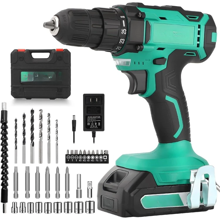 20V Cordless Drill, Electric Power Drill Set with 1 Battery & Charger, 3/8” Keyless Chuck, 2 Variable Speed, 266 In-lb Torque