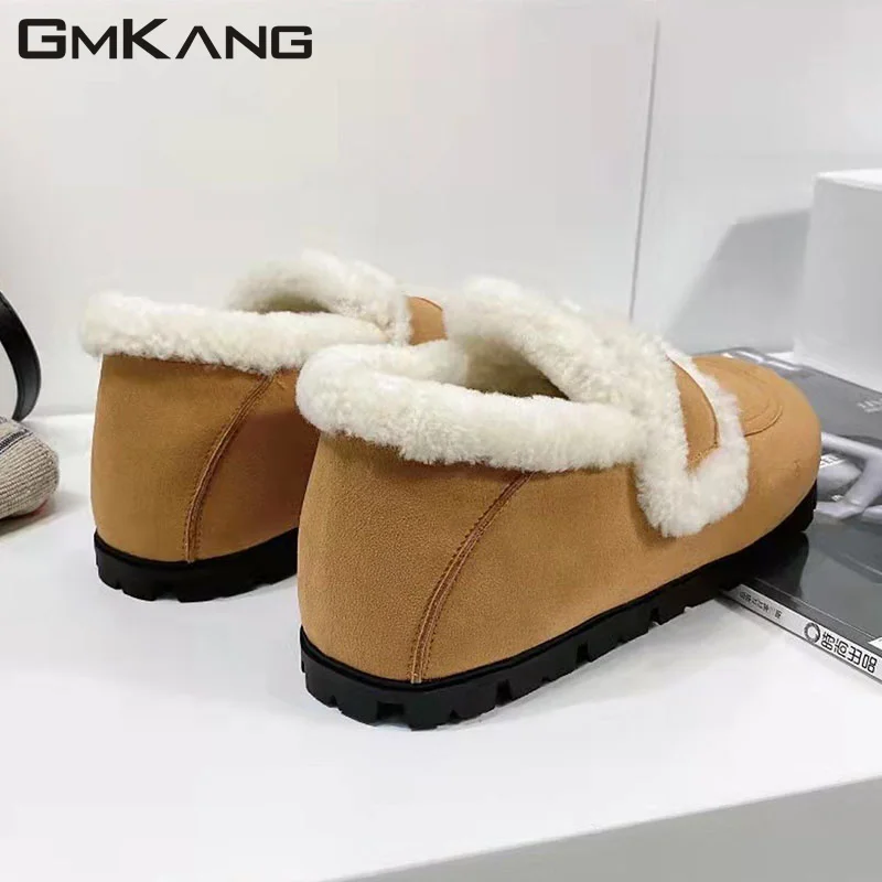 Winter Fur Snow Boots Women Kid Suede Wool Warm Ankle Boots Comfy Slip-On Flat Casual Walk Shoes Women Fashion Loafers Woman