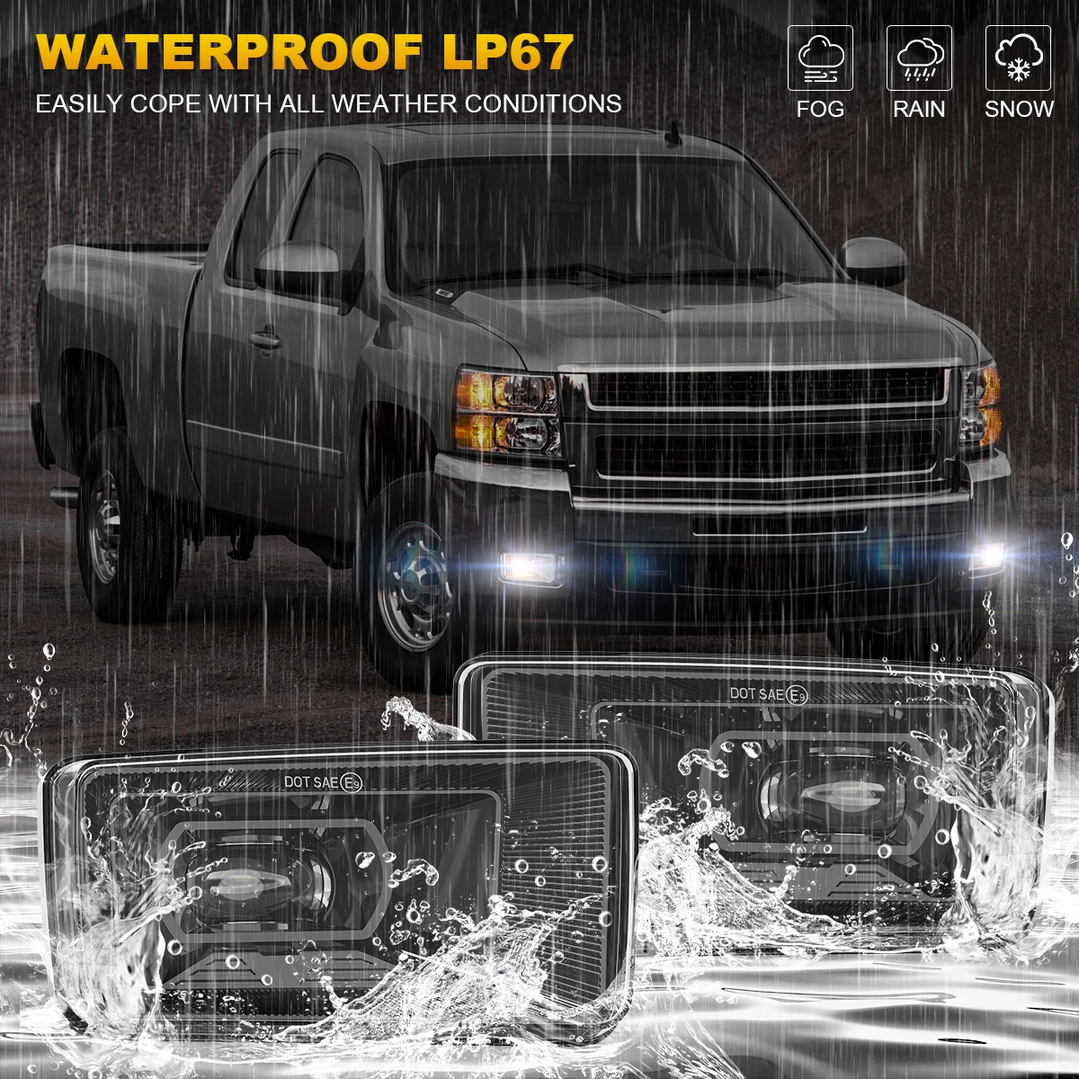 Rechthoekig met Amber DRL voor Chevy Silverado 1500/2500HD 3500HD 2007-2014 Avalanche Suburban Tahoe LED Mistlampen