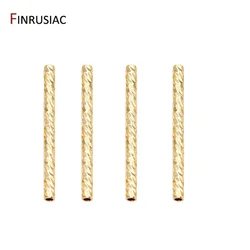 8 Sizes Corrugated Tube Beads 14k Real Gold Plated Brass Long Tube Beads For DIY Jewelry Making Supplies Wholesale