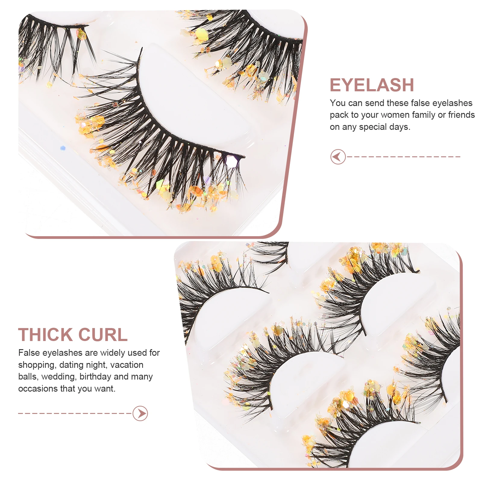 

3 Pairs False Eyelashes Fake Night Performance Slim Kit Individual Glitter Natural Wispy Lashes Makeup Accessories