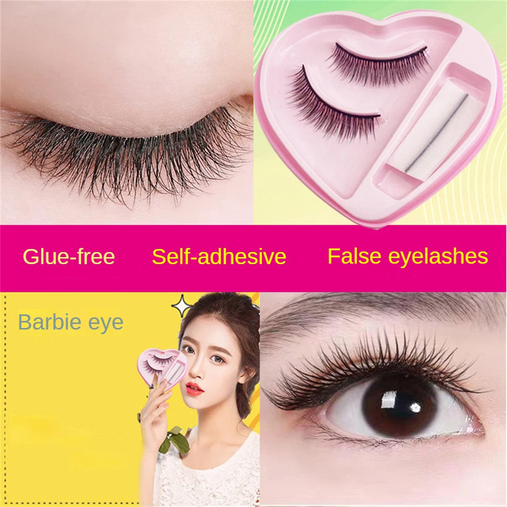 1~5SETS =1 Pair False Eyelashes+Adhesive Strips Set Naturally Long Thick Curling Self-adhesive False Eyelashes Kit Eyes Makeup