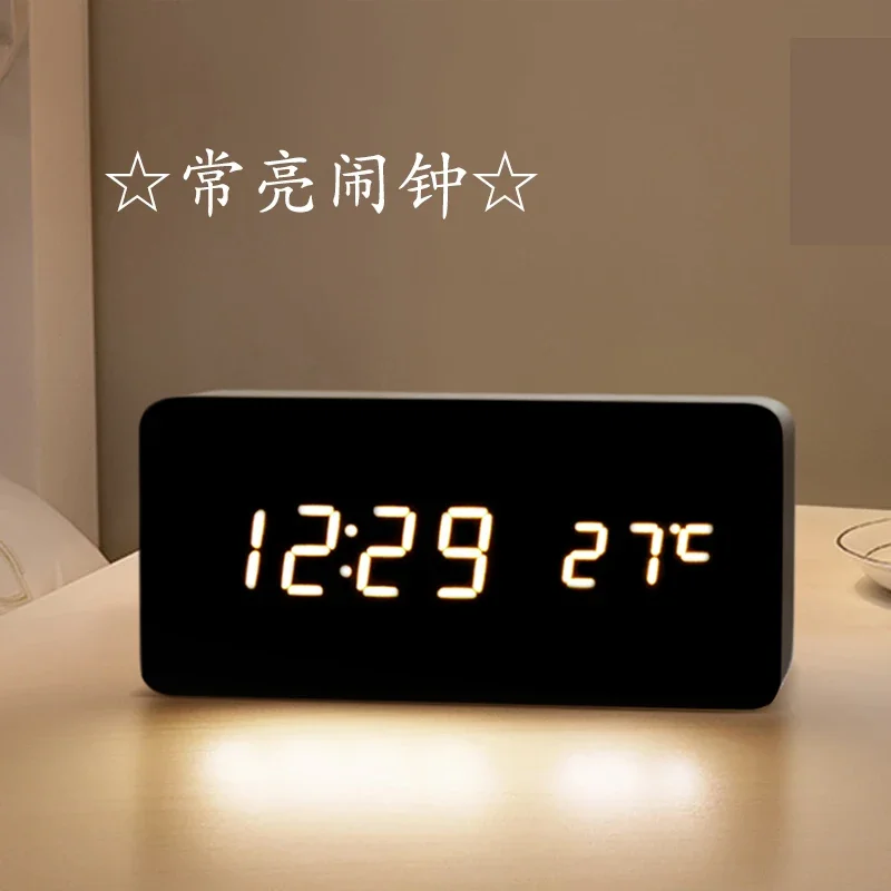 Simple wooden alarm clock LED creative electronic clock silent desktop ornament digital luminous ins wooden clock 2025