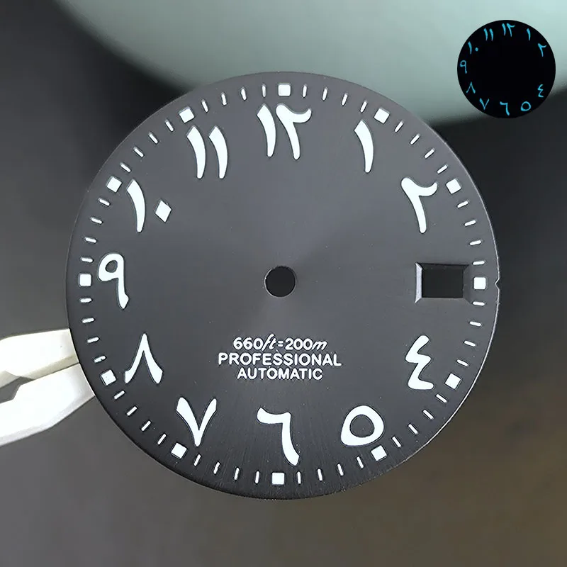 Aksesoris Jam Tangan 28.5mm aksesoris dial Arab biru bercahaya untuk NH otomatis mechanica Watch accessoriesl 35/36 gerakan