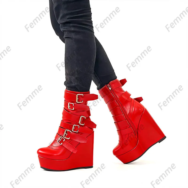 أحذية الكاحل ذات الكعب العريض الأرجواني المصنوع من Artisan - كعب منصة - أحذية نسائية بتصميم Strappy وإبزيم معدني مقاس 5-20 #2