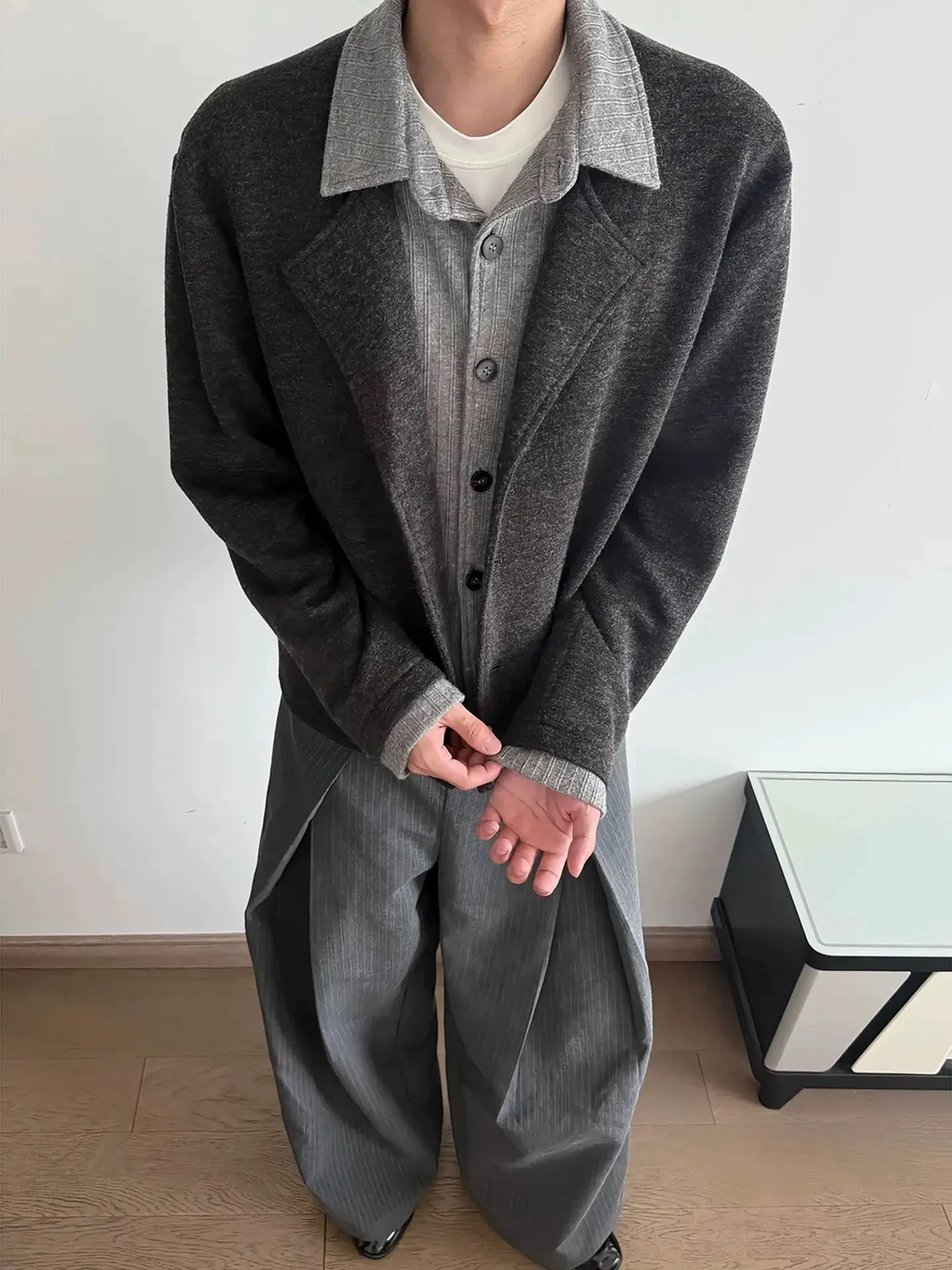 Men's fall casual two-piece coat with old money style and sophisticated look shirt collar check pattern casual shirt-UC00011