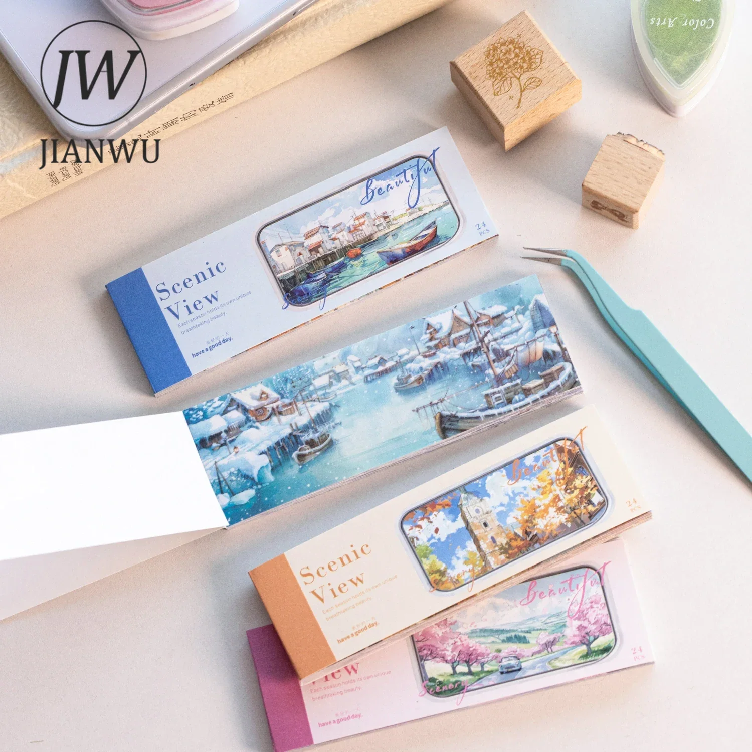 JIANWU Vintage Season Sence Tree Flower Landscape aterial Collage Scrapbooking Sticker Book Creative DIY Journal MStationery