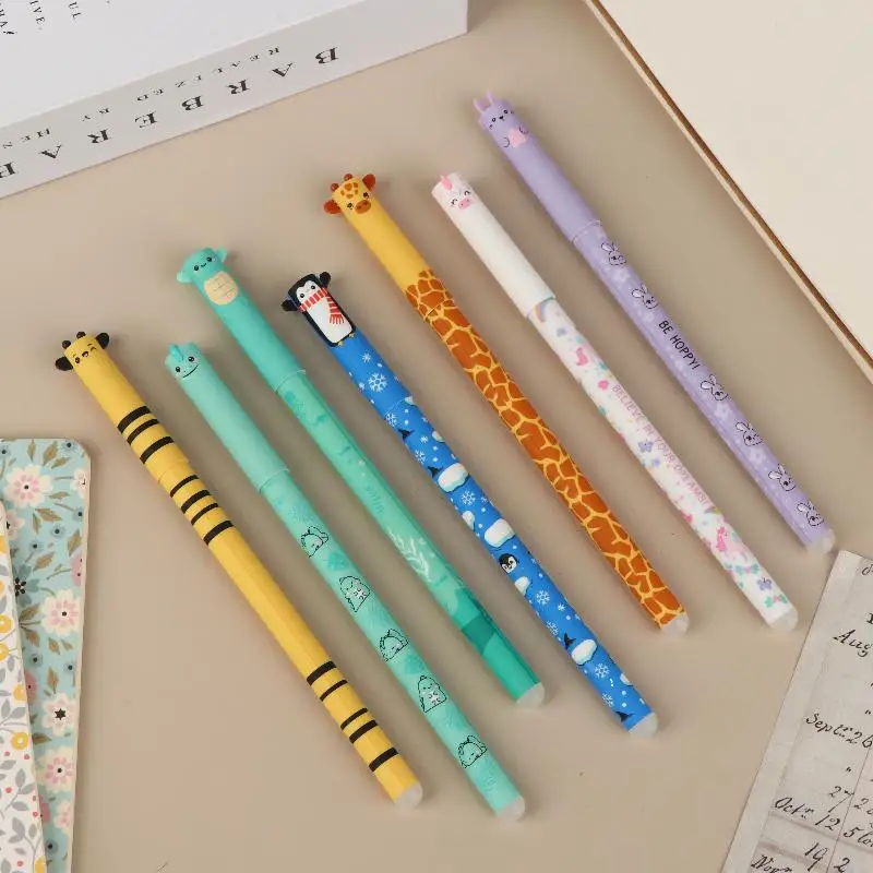 

7Pcs/Set Creative Cartoon Animals Erasable Gel Pen Bee Rabbit Giraffe 0.5mm Gel Pen for Writing School Supplies Wholesale