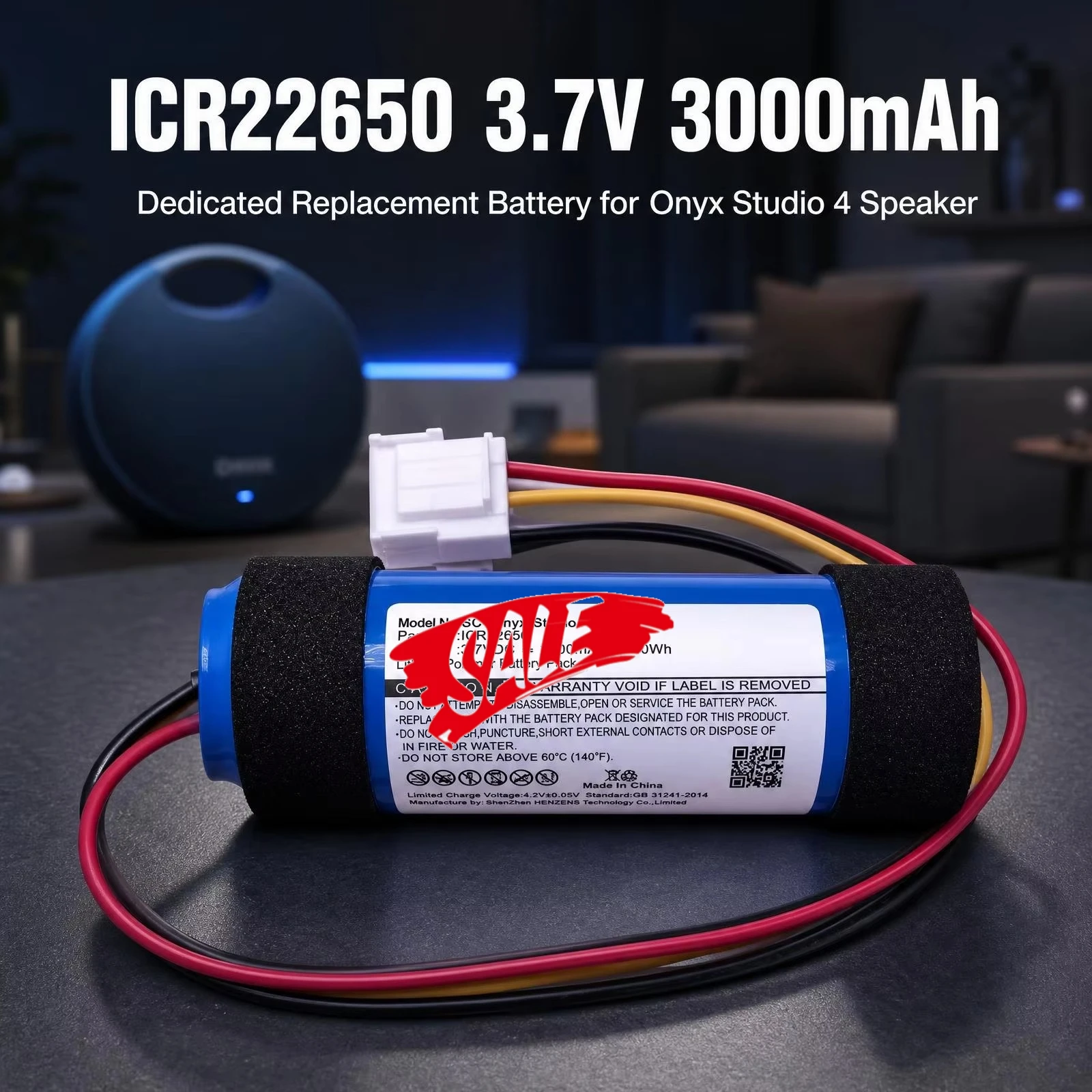 ICR22650 3.7V 3000mAh Li-ion Replacement Battery Compatible with Harman Kardon Onyx Studio 4 Bluetooth Speaker