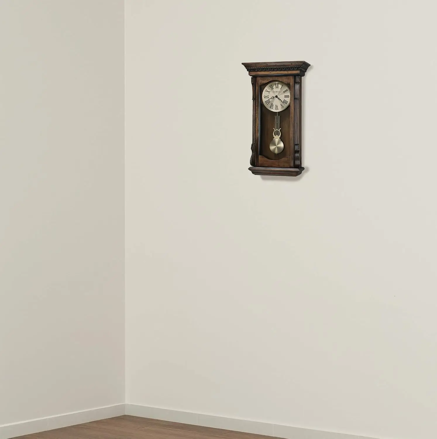 Howard Miller Agatha Wall Clock – Wooden Pendulum Clock with Triple-Chime Quartz Movement, Battery Operated, Acanthus Molding De