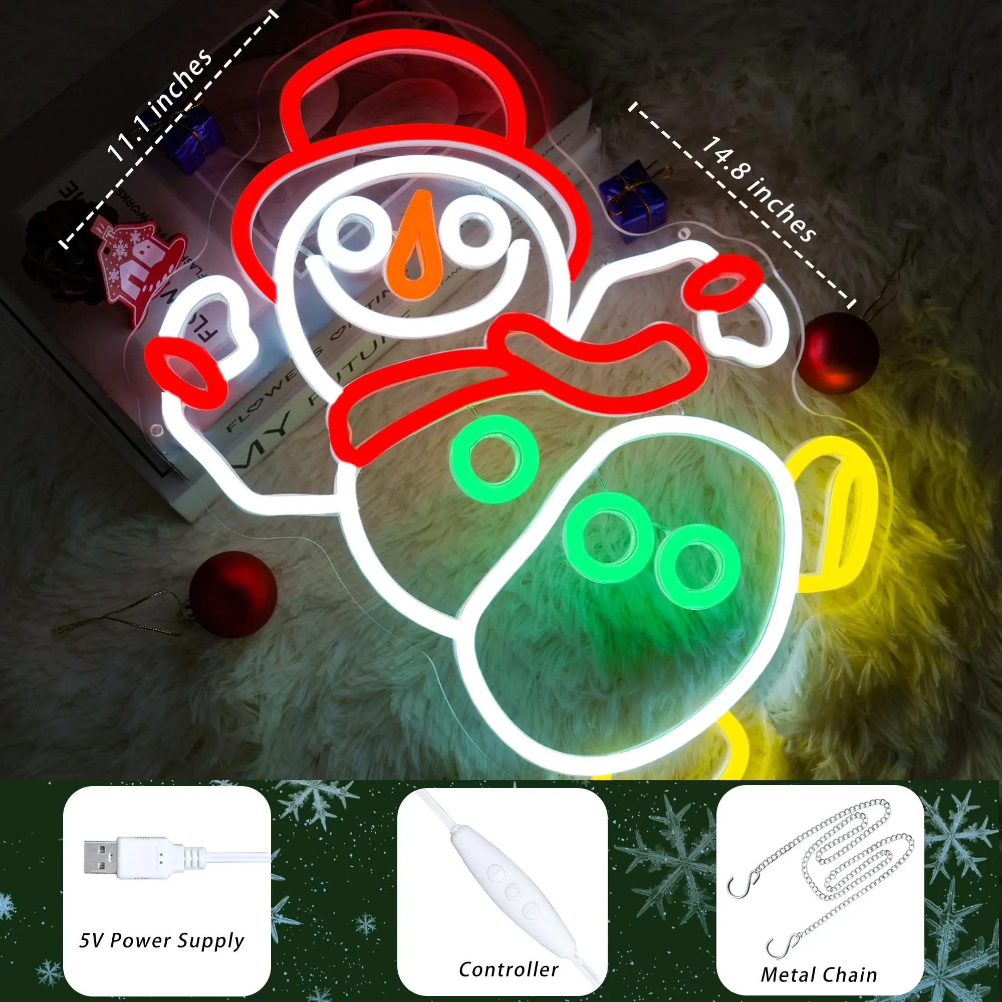 Christmas Dancing Snowman Neon Sign Dimmable LED Wall Decor USB Powered Winter Light for Bedroom Living Room Bar Party Decor